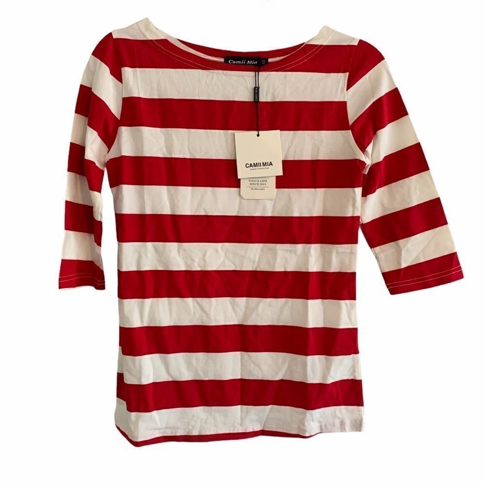 Camii Mia Red Stripped Vogue Quarter Sleeve XS